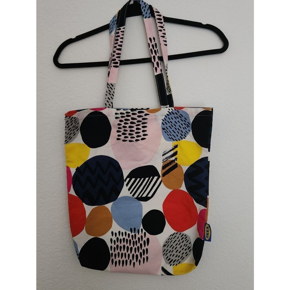IKEA Bright Multicolor Dot  Reusable Tote Bag W-15", H-16" (26 W/strap), D-4"